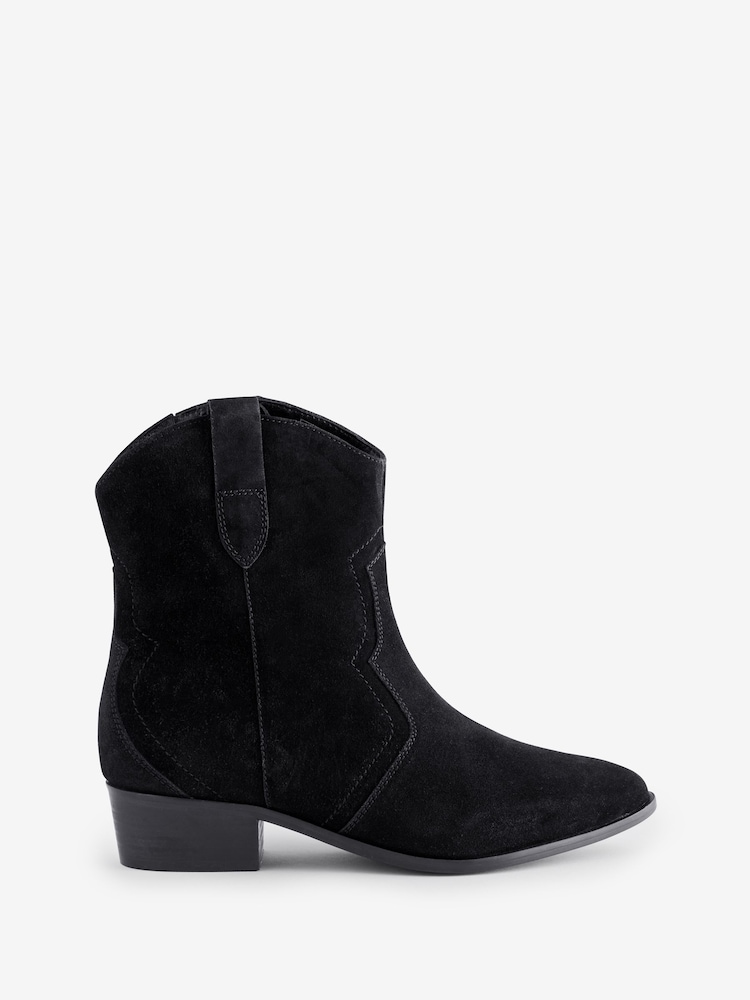 JD Williams Black Classic Suede Western Ankle Boots In Extra Wide Fit - Image 3 of 3