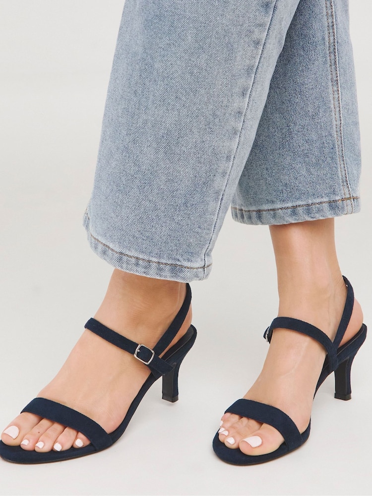 JD Williams Blue Wide Fit Barely There Classic Kitten Heel Sandals in Wide Fit - Image 1 of 4