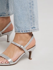 JD Williams Silver Wide Fit Barely There Classic Kitten Heel Sandals in Wide Fit - Image 3 of 4