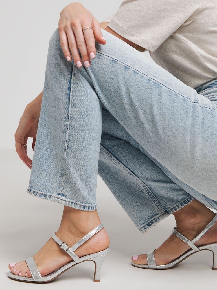 JD Williams Silver Wide Fit Barely There Classic Kitten Heel Sandals in Wide Fit - Image 4 of 4