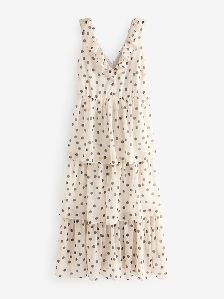 JD Williams Natural Frill Tiered Chiffon Dress - Image 5 of 5