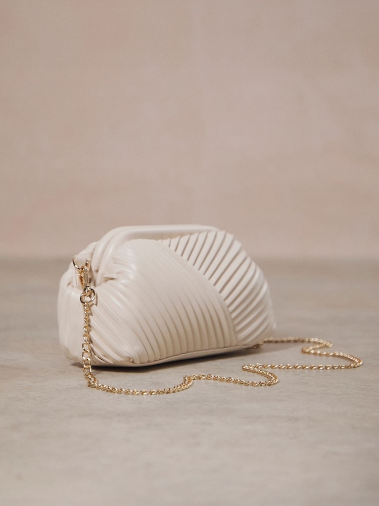JD Williams Cream Pleated Clutch Bag - Image 5 of 5