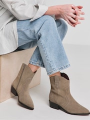 Natural - JD Williams Classic Suede Western Ankle Boots In Extra Wide Fit - Image 1 of 5