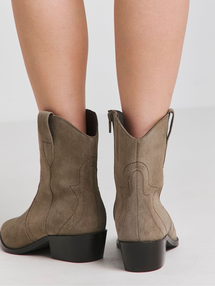 Natural - JD Williams Classic Suede Western Ankle Boots In Extra Wide Fit - Image 2 of 5
