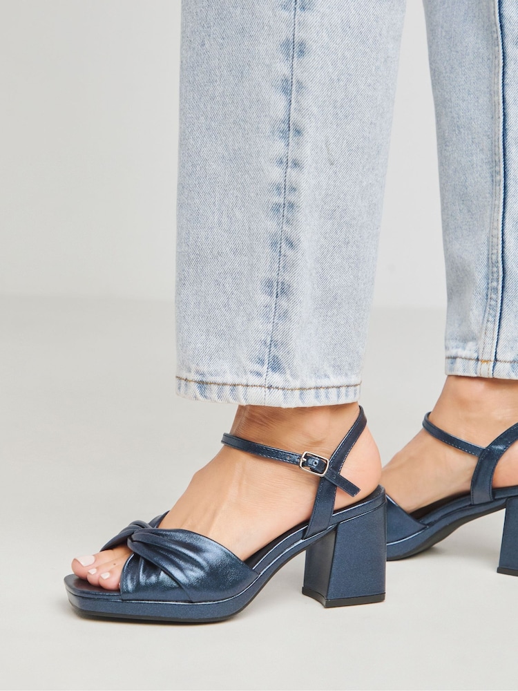 JD Williams Blue Strappy Platform Sandals In Wide Fit - Image 1 of 5