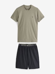 Emporio Armani EA7 Green Nightwear Top and Short Set - Image 1 of 7