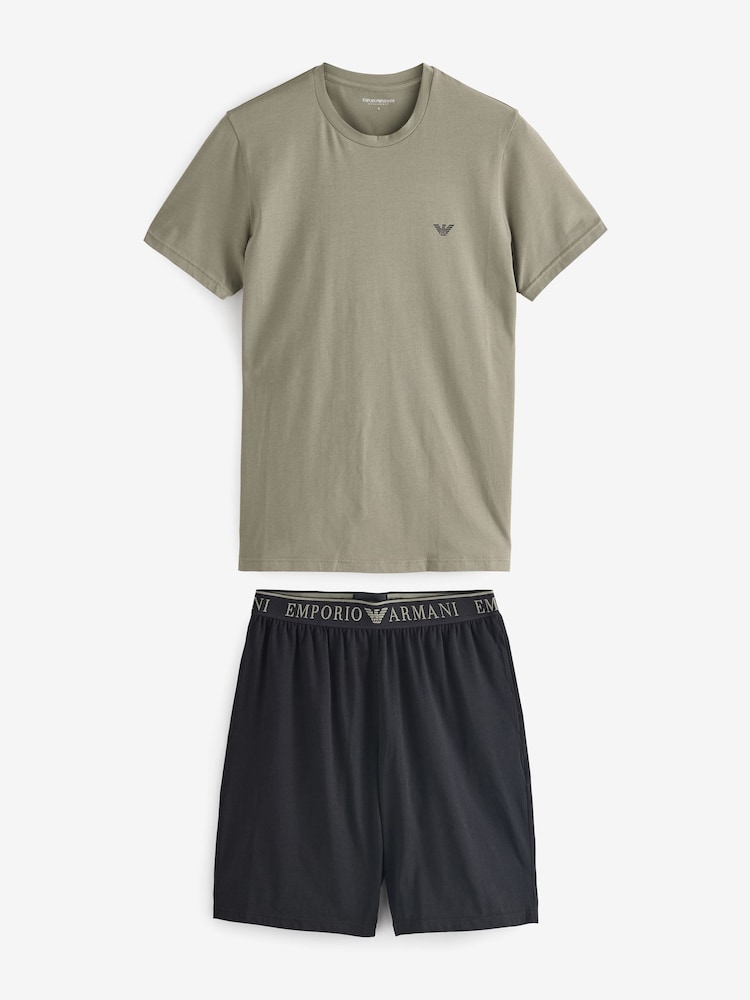 Emporio Armani EA7 Green Nightwear Top and Short Set - Image 1 of 7