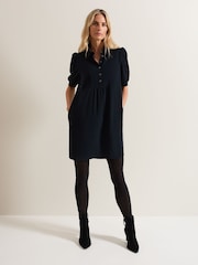 Phase Eight Blue Claudia Button Swing Mini Dress - Image 5 of 6