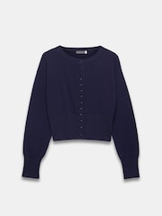 Mint Velvet Blue Popper Cotton Blend Crew Neck Cardigan - Image 3 of 4