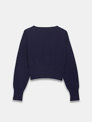 Mint Velvet Blue Popper Cotton Blend Crew Neck Cardigan - Image 4 of 4