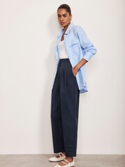 Mint Velvet Blue 100% Cotton Tapered Trousers - Image 2 of 4
