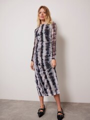 Mint Velvet Cream Mesh Abstract Print Midi Dress - Image 1 of 4