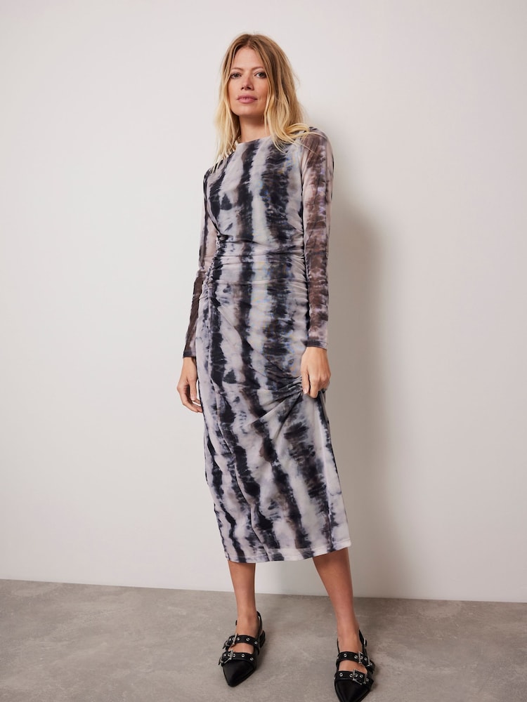 Mint Velvet Cream Mesh Abstract Print Midi Dress - Image 1 of 4 Mint Velvet Cream Mesh Abstract Print Midi Dress - Image 1 of 4
