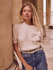 Mint Velvet White Knit Bow Top - Image 1 of 4