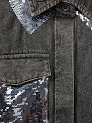 Reiss Grey Kourtney 13-14 yrs Cotton-Chambray Sequinned Shirt - Image 4 of 4