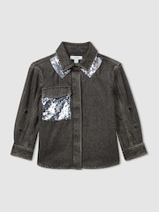 Reiss Grey Kourtney 9-13 yrs Cotton-Chambray Sequinned Shirt - Image 2 of 4