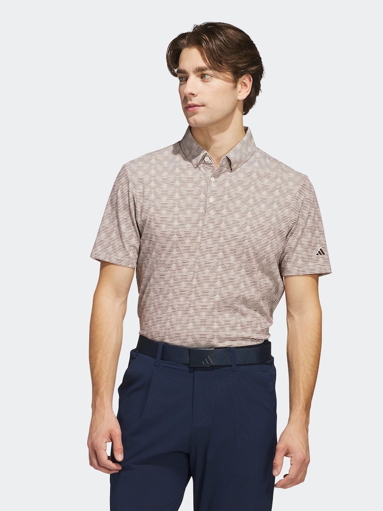 وردي - adidas Golf Go-To Printed Stripe Polo Shirt - صورة 1 من 7