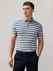 أزرق داكن/أبيض - قميص بولو خطوط لونين من Adidas Golf - صورة 1 من 5