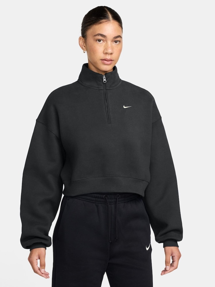 Schwarz - Nike Sportswear Phoenix Fleece Cropped Sweatshirt mit Viertelreißverschluss - Bild 1 von 3