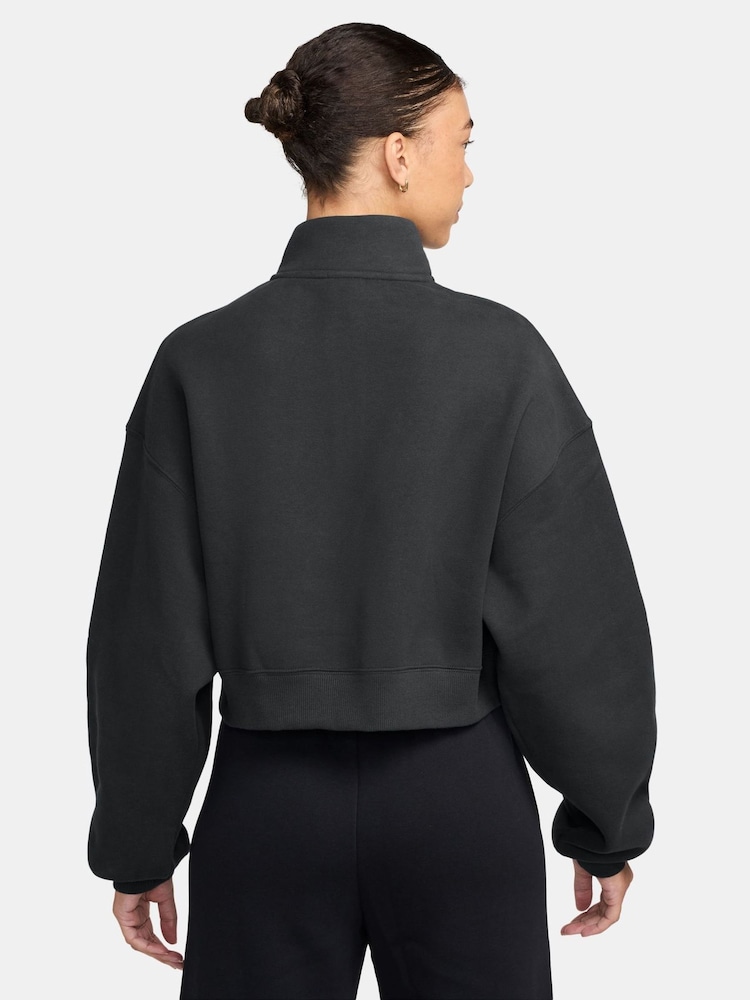 Schwarz - Nike Sportswear Phoenix Fleece Cropped Sweatshirt mit Viertelreißverschluss - Bild 2 von 3