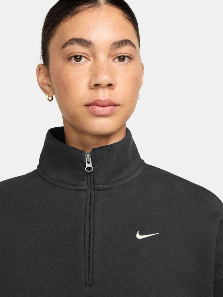 Schwarz - Nike Sportswear Phoenix Fleece Cropped Sweatshirt mit Viertelreißverschluss - Bild 3 von 3