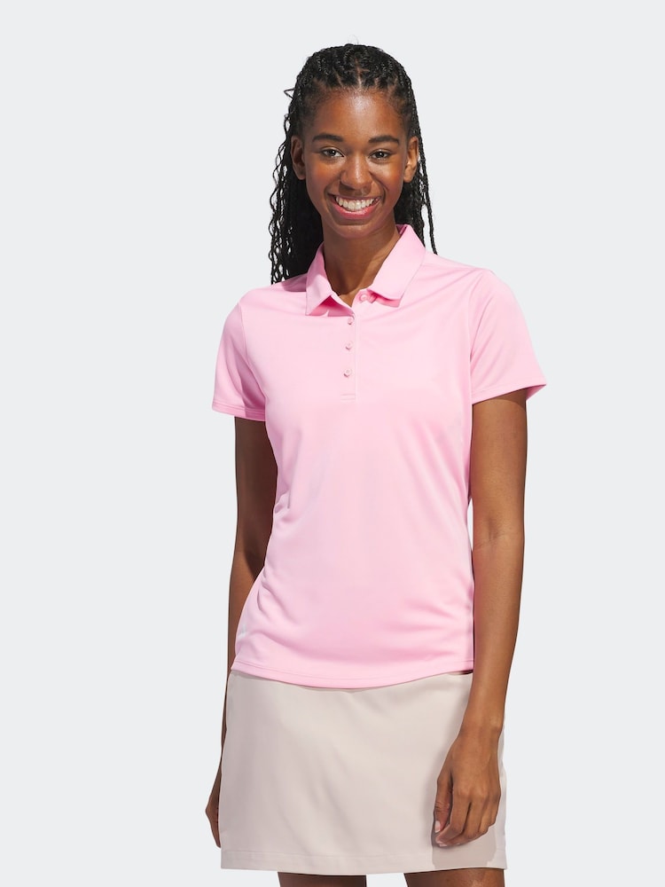 adidas Golf Womens Light Pink Solid Performance Short Sleeve Polo Shirt - Image 1 of 7