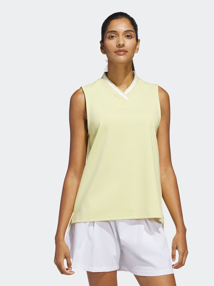 adidas Golf Light Yellow Go-To Sleeveless Polo Shirt - Image 1 of 6 adidas Golf Light Yellow Go-To Sleeveless Polo Shirt - Image 1 of 6