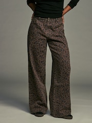 Leopard Hourglass Leopard Print Wide Leg 100% Cotton Jeans - Image 1 of 9