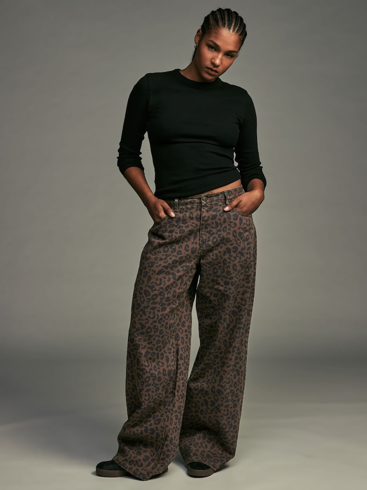 Leopard Hourglass Leopard Print Wide Leg 100% Cotton Jeans - Image 2 of 9