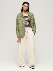 Superdry Cream Athletic Essentials Vintage Wide Cargo 100% Cotton Joggers - Image 3 of 4