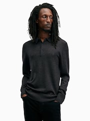 AllSaints Marley Green Mode Merino Longsleeve Polo Shirt - Image 1 of 5