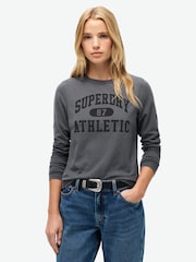 Superdry Grey Slim Athletic Essentials Ringer Long Sleeved Top - Image 1 of 4