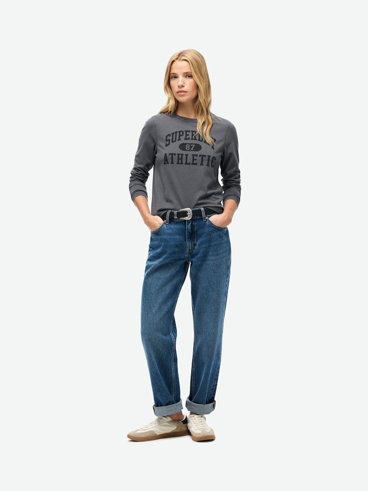 Superdry Grey Slim Athletic Essentials Ringer Long Sleeved Top - Image 2 of 4