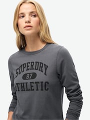 Superdry Grey Slim Athletic Essentials Ringer Long Sleeved Top - Image 3 of 4