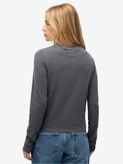 Superdry Grey Slim Athletic Essentials Ringer Long Sleeved Top - Image 4 of 4