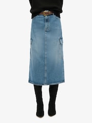 Superdry Blue Denim Cargo Pocket Midi Skirt - Image 3 of 4