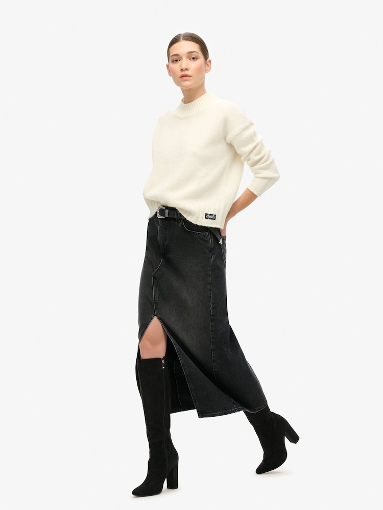 Superdry Black Denim Split Maxi Skirt - Image 1 of 4