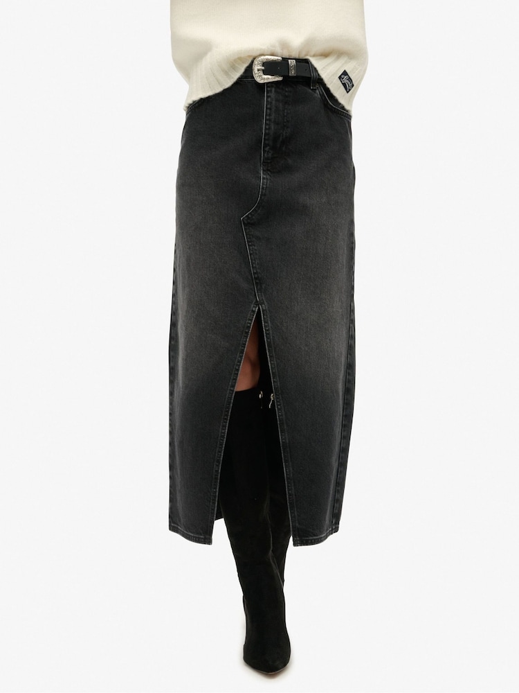 Superdry Black Denim Split Maxi Skirt - Image 2 of 4