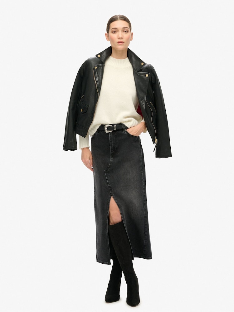 Superdry Black Denim Split Maxi Skirt - Image 4 of 4