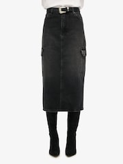 Superdry Black Denim Cargo Pocket Midi Skirt - Image 3 of 4