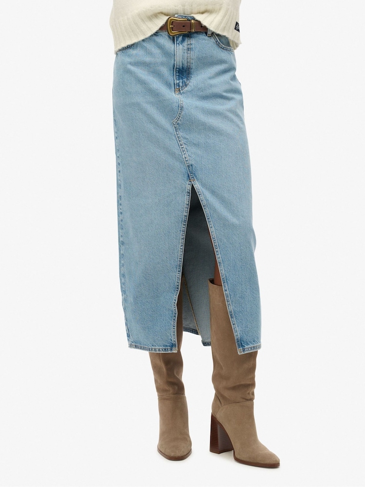 Superdry Blue Denim Split Maxi Skirt - Image 3 of 4