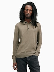 AllSaints Green Mode Merino Longsleeve Polo Shirt - Image 1 of 6