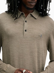 AllSaints Green Mode Merino Longsleeve Polo Shirt - Image 2 of 6