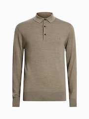 AllSaints Green Mode Merino Longsleeve Polo Shirt - Image 6 of 6
