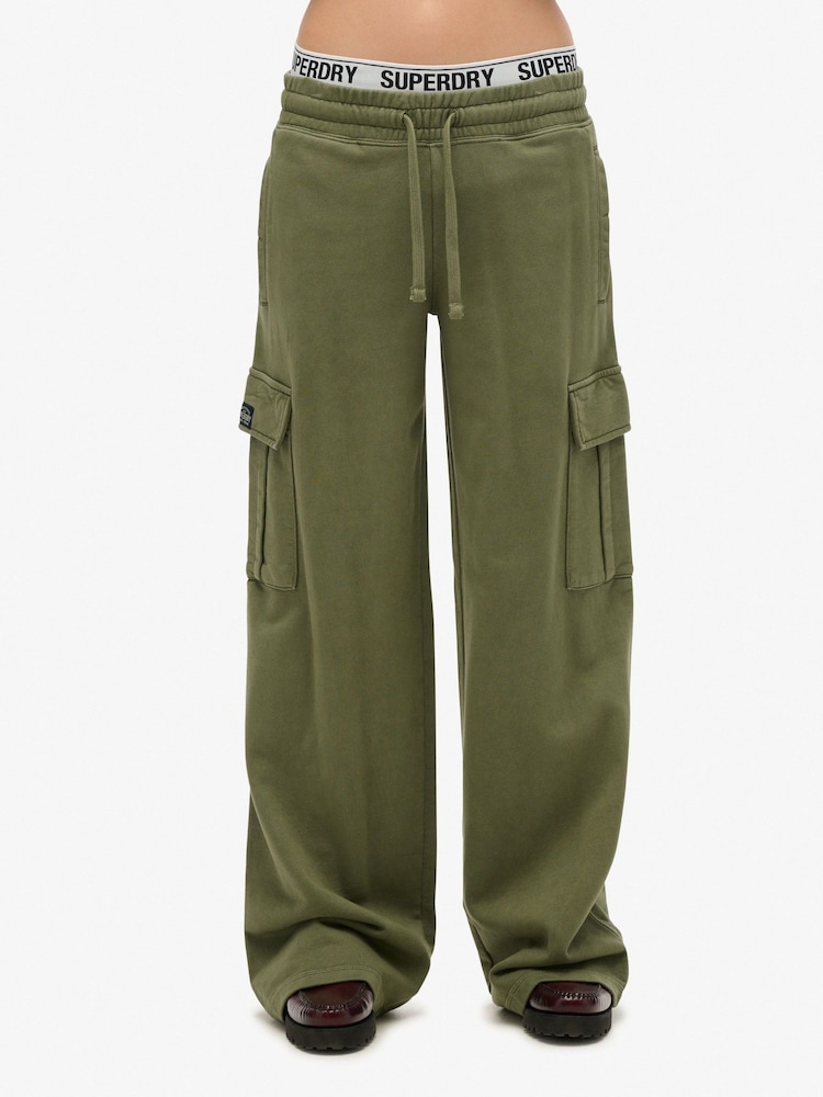 Superdry Green Athletic Essentials Vintage Wide Cargo 100% Cotton Joggers - Image 1 of 4