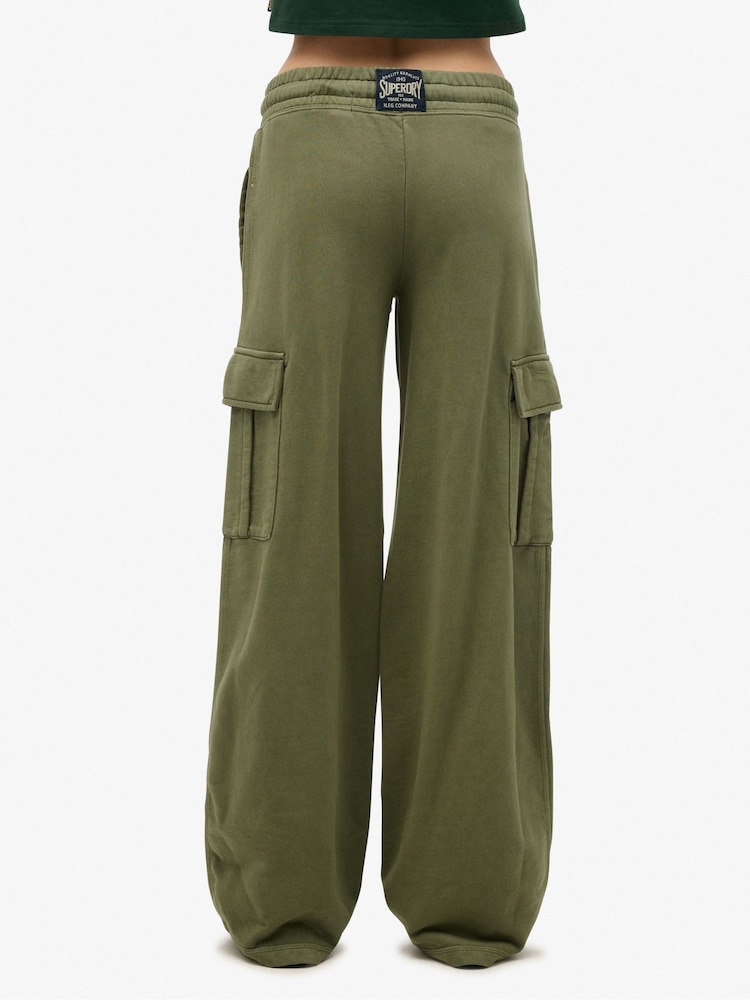 Superdry Green Athletic Essentials Vintage Wide Cargo 100% Cotton Joggers - Image 2 of 4