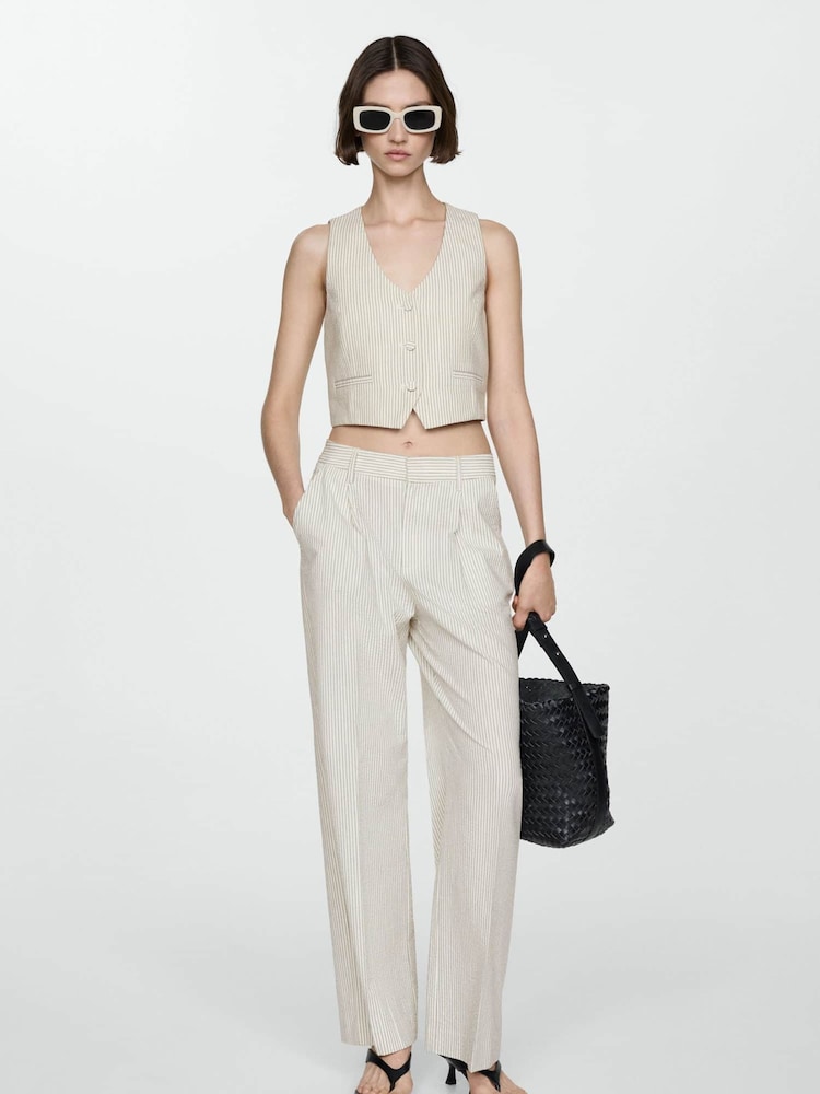 Mango Cream Straight Striped Trousers - Image 1 of 5