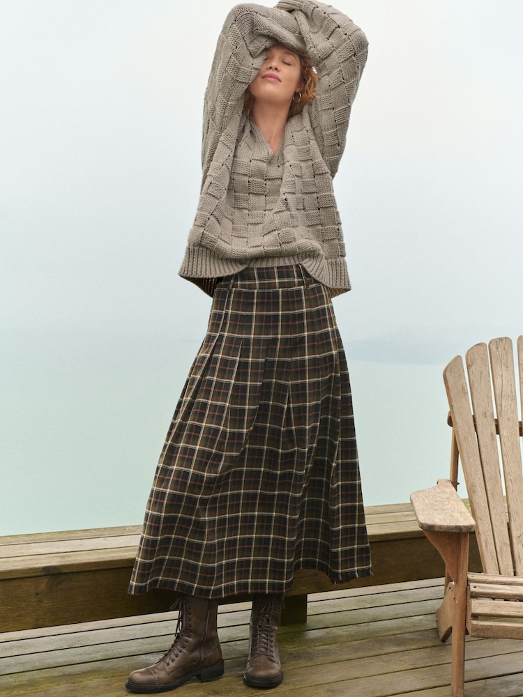 Green Check Pleated Kilt Maxi Skirt - Image 1 of 7