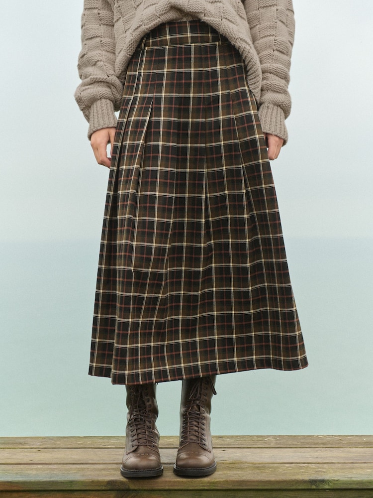 Green Check Pleated Kilt Maxi Skirt - Image 2 of 7