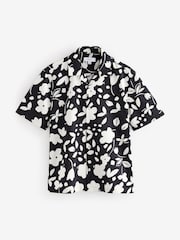 Monochrome Printed Floral Short Sleeve Shirt With Cuban Collar - Image 6 of 8